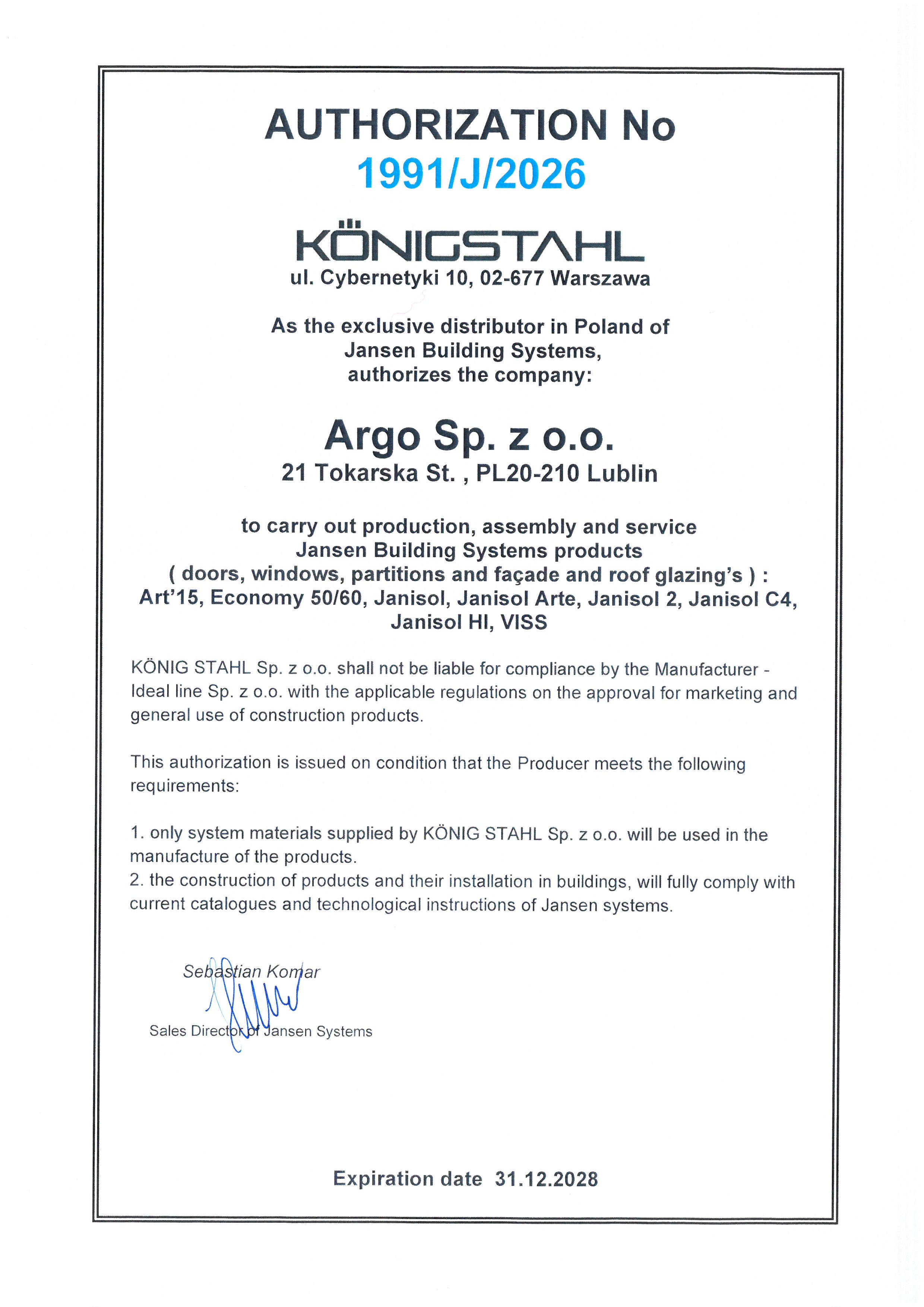 Certificate JANSEN